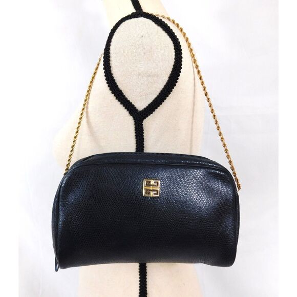 Authentic Vintage Givenchy Navy Blue Leather Shoulder Bag
